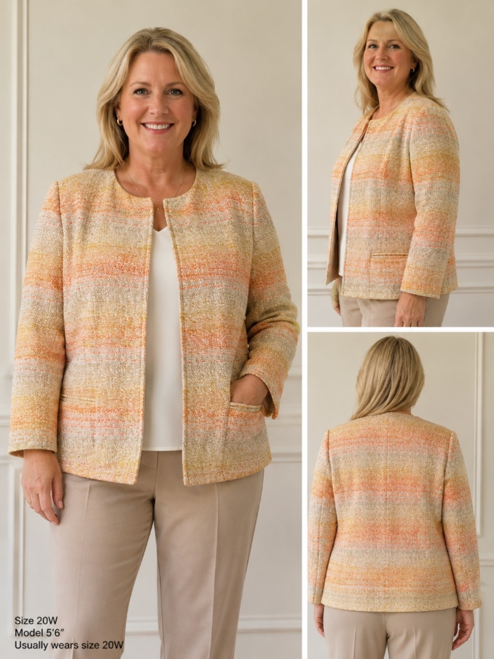 Talbots Woman 20W Orange Yellow Cream Tweed Blazer Plus Size Jacket